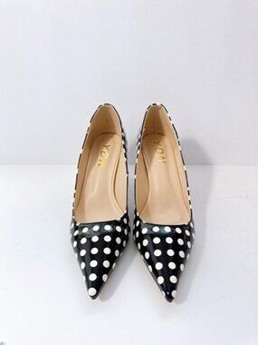 Size 11 Women’s Black White Polka Dot Patent Pointed Toe Heels Pumps YDN